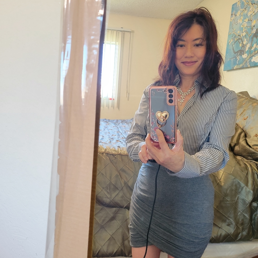 The Limited dark gray and white button up shirt